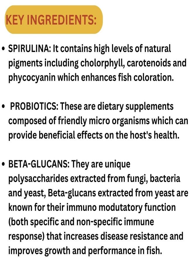 TUNAI Optimum Fish Food Super Premium 3in1 6% Spirulina Fish Food for Gold Fish, Koi, Cichlids & Other Carps and Pond Fish Varities, 100G,(Mini Pellets),All Life Stages - Image 3